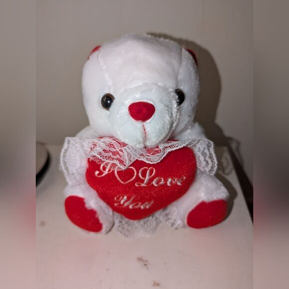 Valentine's I Love You Stuffed Animal Bear White with a Rose New Without Tags - Picture 2 of 7